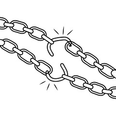 Obraz premium Broken chain links illustration. Two metal chains separated showing broken links. This line art image of freedom is perfect for posters and design projects related to freedom, independence.