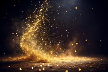 Golden Glitter Dust Explosion on Dark Background