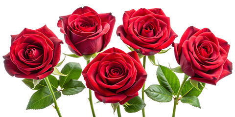 a collection of valentines red roses  isolated on white background PNG , AI GENERATED