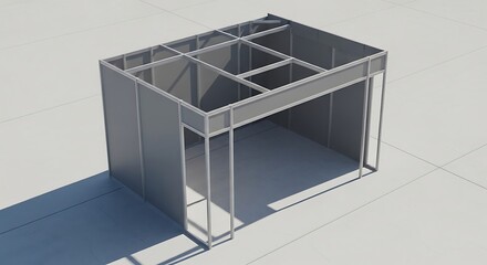 Architectural rendering of a modern exhibition stand for commercial display or booth