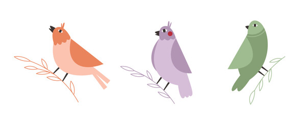 Cute cartoon birds clipart –  birds sitting on tree branches
