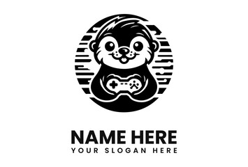 Obraz premium A cute cartoon otter character holding a video game controller, within a circular design.