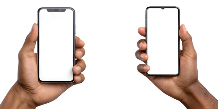 Hand holding a smartphone with a blank screen for digital communication, Transparent Background