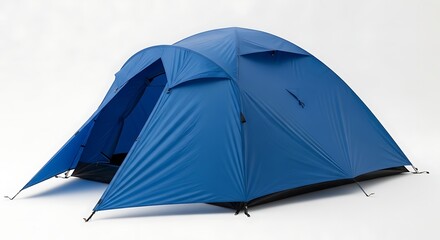 Isolated blue camping tent on a white background suitable for outdoor adventures