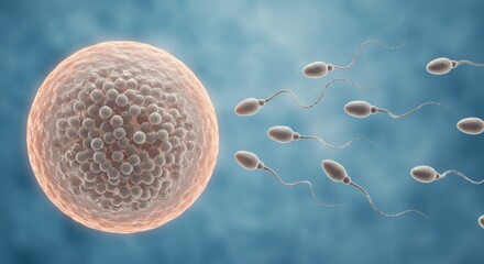 Sperm Race Fertilization Journey on Sky Blue Background.