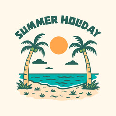 retro style summer illustration for poster, sticker, and tshirt
