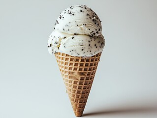 Double Scoop Ice Cream Cone with Chocolate Chips on Waffle Cone