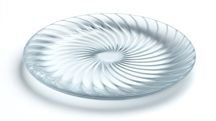Clear glass plate with spiral design for serving food or decorative purposes product photography studio shot