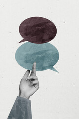 Collage of colorful speech bubbles symbolizing digital chatting modern communication internet...
