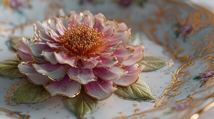 Beautiful pink flower art decorative plate floral arrangement design for home decor and interior design