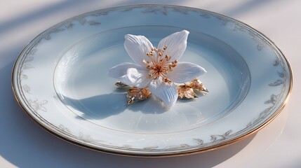 White flower on plate still life photography for home decor and elegant floral art prints and posters