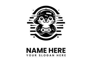 A stylized cartoon otter wearing a cap, holding a game controller, and centered in a circle.