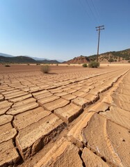 Fototapeta premium Drought effects on cracked earth desert landscape nature photography arid environment low angle view environmental impact