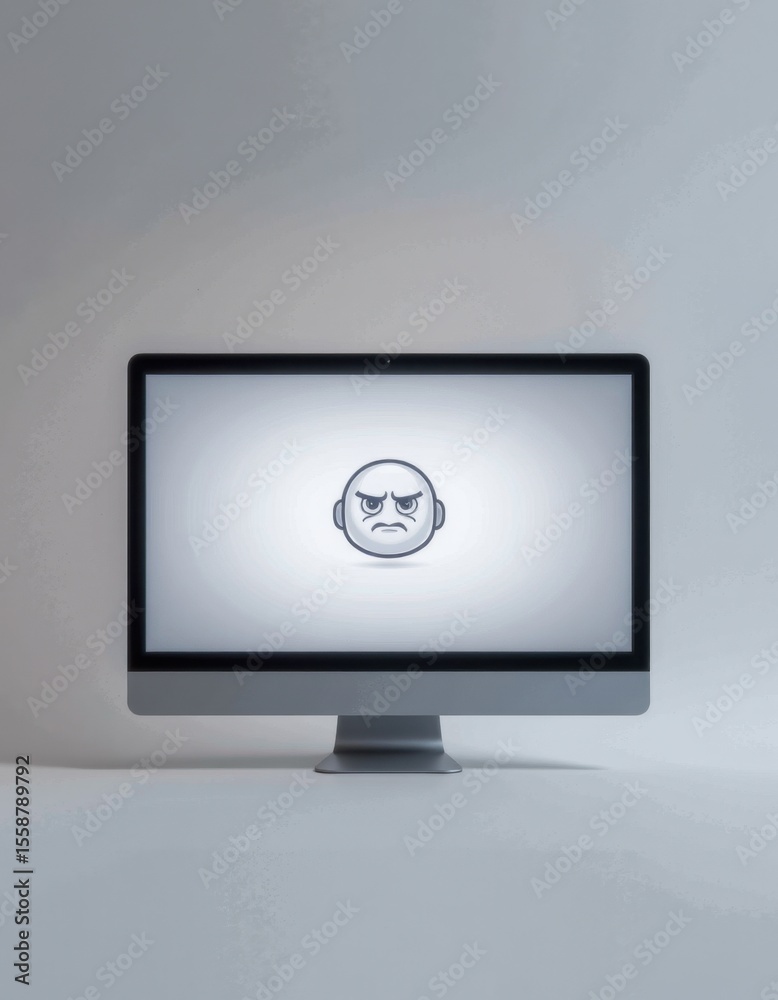 Fototapete digital display of frustration emotionally charged computer screen image in minimalist studio enviro