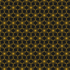 Seamless Golden Flower of Life Pattern on Black Background