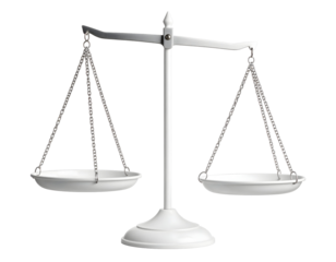 A pristine and perfectly balanced traditional scale of justice symbolizes fairness and equality