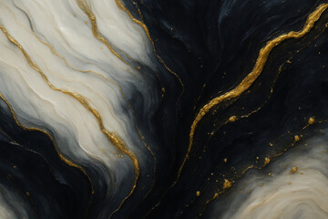 Elegant Black and White Marble Texture with Gold Veins. Abstract Luxury Background