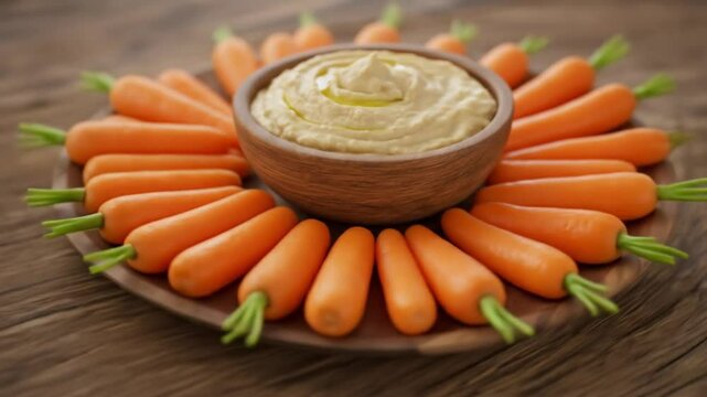 Carrots encircle hummus vibrant snack