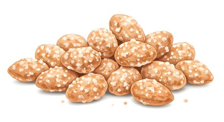 Pile of Freshly Baked Sugar-Coated Almonds on White Background