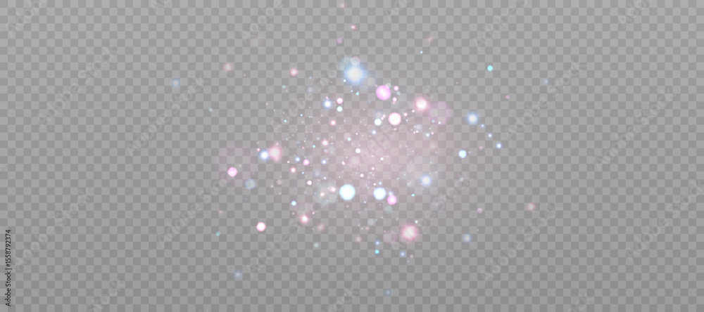 Poster A bokeh and glitter effect of glowing pastel colored particles floating on a transparent PNG background. Perfect for fantasy visuals, magical effects, UI overlays and ethereal compositions.