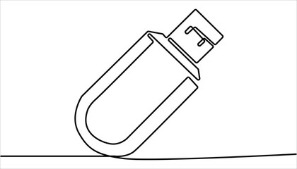 Flash drive line continuous drawing vector. Usb flash Continuous one line drawing illustration. abstract line art illustration. Flash drive linear icon. Continuous outline of a Flash drive.