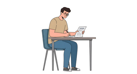 Person Writing on Document at Desk.