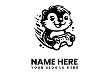 Cartoon otter holding a game controller, with speed lines indicating motion, in a black and white illustration.