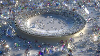 Shiny diamonds on plate luxury jewelry gems sparkling crystals expensive treasure wealth brilliant cut
