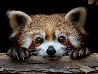 Obraz premium Shy red panda peeking out from behind its paws
