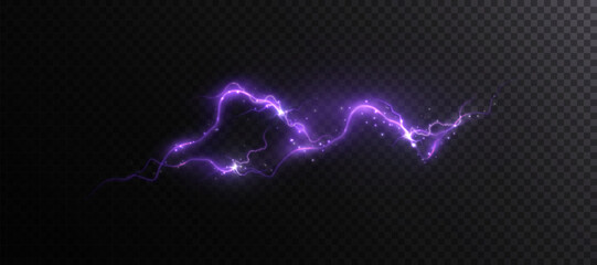 Bright Electric Arc Lightning with Purple. Energy Lightning Strike with a shimmering splash and glowing plasma movement.	