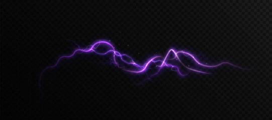 Bright Electric Arc Lightning with Purple. Energy Lightning Strike with a shimmering splash and glowing plasma movement.	