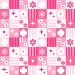 Pastel Flower Checkered Pattern
