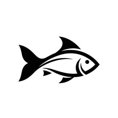 Obraz premium A stylized black and white illustration of a fish with prominent fins and a streamlined body design