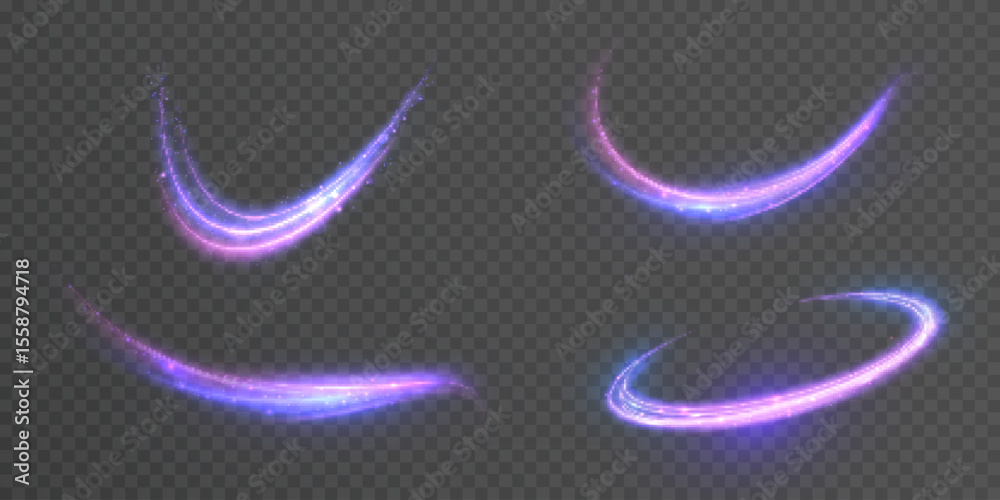 Aufkleber Abstract light effect of glowing line, bright swirl moving in circle on transparent background. Light flow speed effect. Vector	
