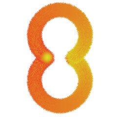 Abstract fiery number eight with furry texture and vibrant gradient