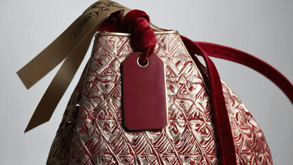 Elegant Red Tote Bag with Gold Embellishments and Velvet Accents