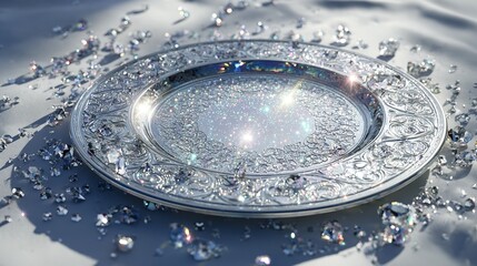 Elegant silver plate with diamonds sparkling luxury and shine for jewelry display and wedding decor ideas