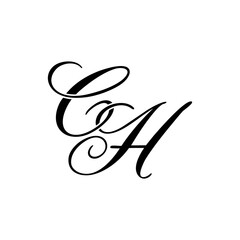 Elegant CH Monogram Logo in Black Script – Luxury Calligraphy Initial Design on White Background