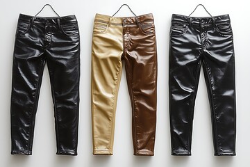 Shiny Leather Pants Displayed On Wall high resolution picture