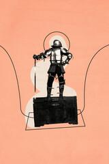 Composite image design artwork collage of aristocratic knight hero conqueror vintage warrior...