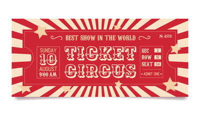 Retro circus ticket design, bright invitation to the show