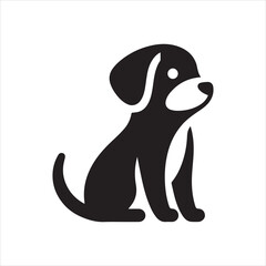 Obraz premium Simple black and white illustration of a seated dog, looking alert.