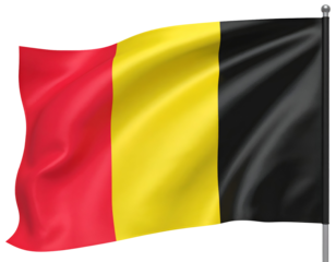 The vibrant Belgian national flag proudly waves, showcasing its distinctive vertical stripes of black, yellow, and red.