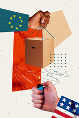 Template sketch trend artwork 3D photo collage of hand hold fire light box delivery europa currency...