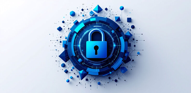 Cybersecurity Lock Icon with Digital Circular Interface

