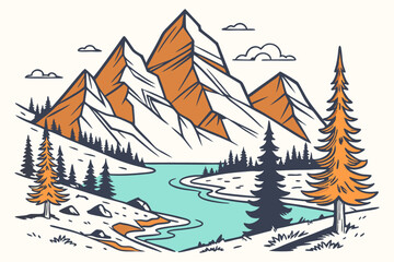 Geometric mountain landscape in flat design style