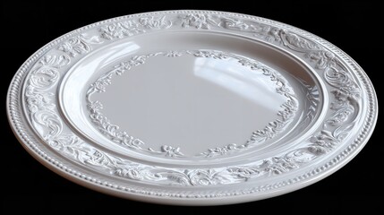 Elegant white plate with floral design for table setting and dining decor for home and restaurant use