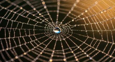 Fototapeta premium Dew-covered spider web in morning light