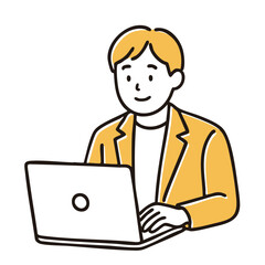 Man working on laptop focused, minimal line art illustration