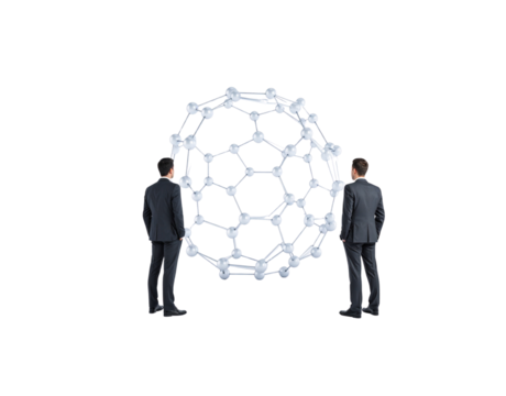 Spherical Molecular Structure with White Nodes and Connecting Lines.
